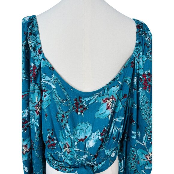 2/$30 NWT Large Band Of The Free - V Neckline Teal Red Floral Tie-Back Blouse - Picture 10 of 15